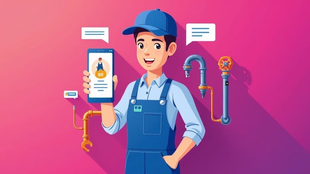 Plumber checking phone for website enquiries